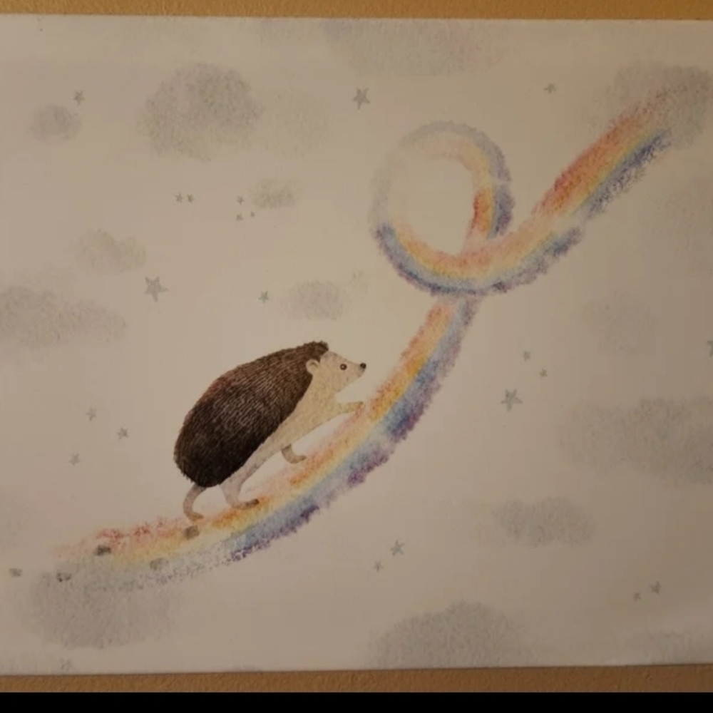 Hedgehog on Rainbow Art Print